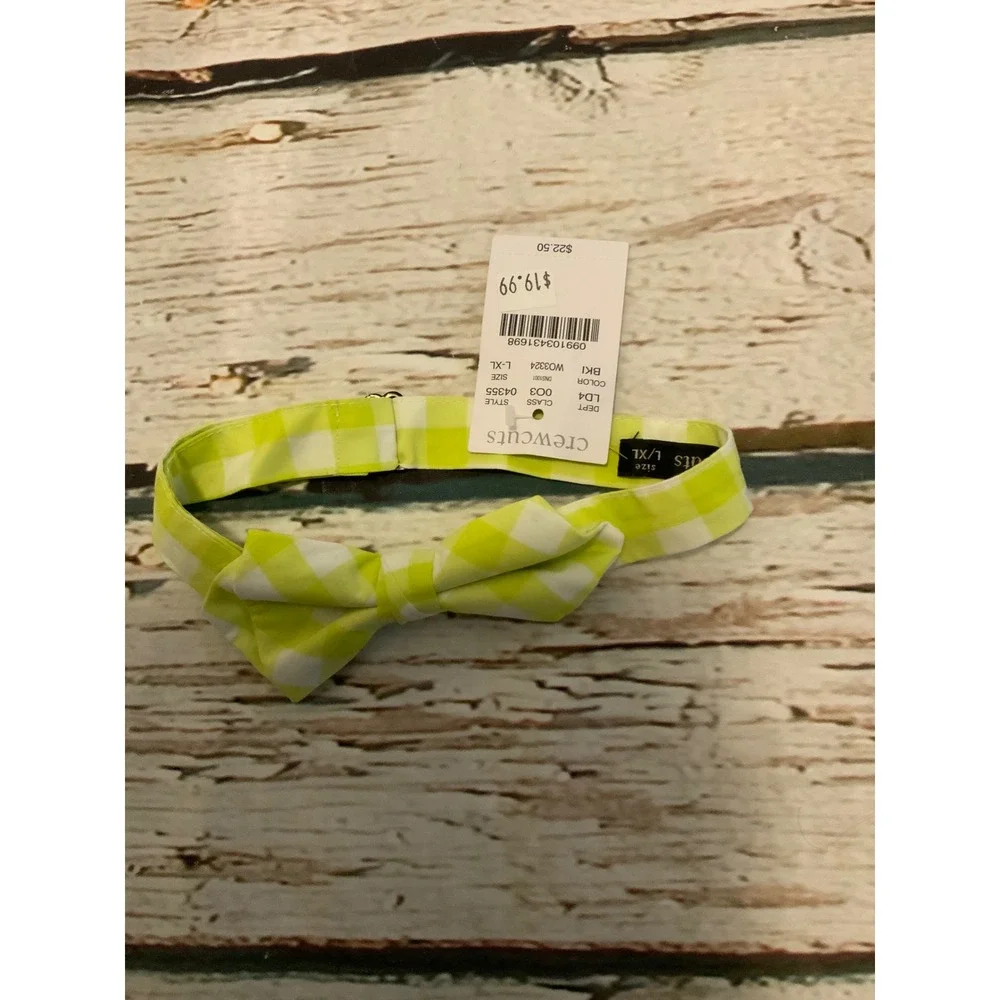 Crewcuts J Crew Boys Neon Yellow Gingham Bow Tie Size L/XL NWT W0324